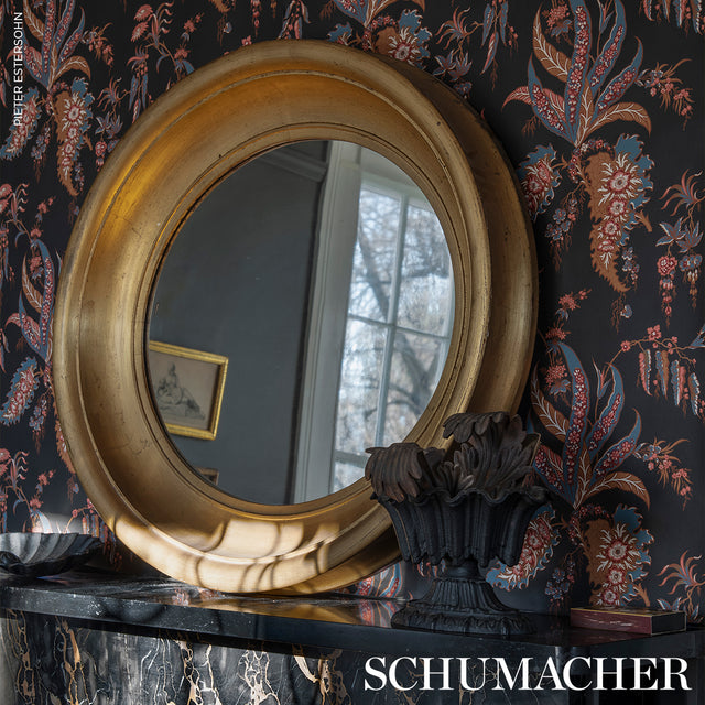 Apolline Botanical Rouge & Noir by Schumacher Hand Screen Printed Botanical Wallpaper – Schumacher 5015502