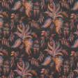 Apolline Botanical wallpaper in Rouge & Noir by Schumacher, featuring a hand screen printed, Ottoman-inspired leafy floral pattern in red, blue, and brown on a black background.