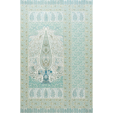 Colmery Paisley Panel Set in Peacock by Schumacher. Large-scale paisley wallpaper panel with intricate details and borders in blue and green tones.