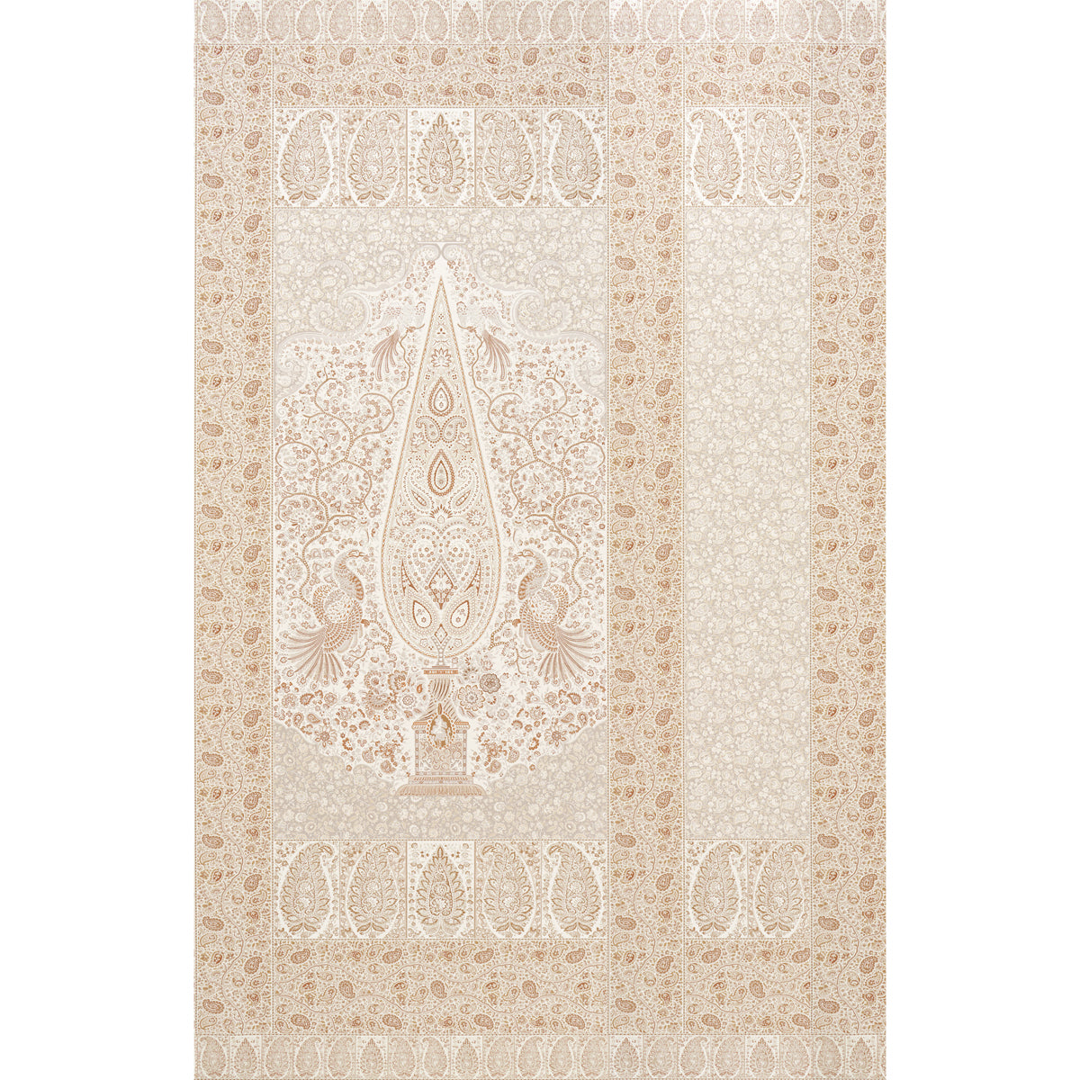 Colmery Paisley Panel Set in Parchment by Schumacher, a large-scale paisley wallpaper panel with intricate details and borders.