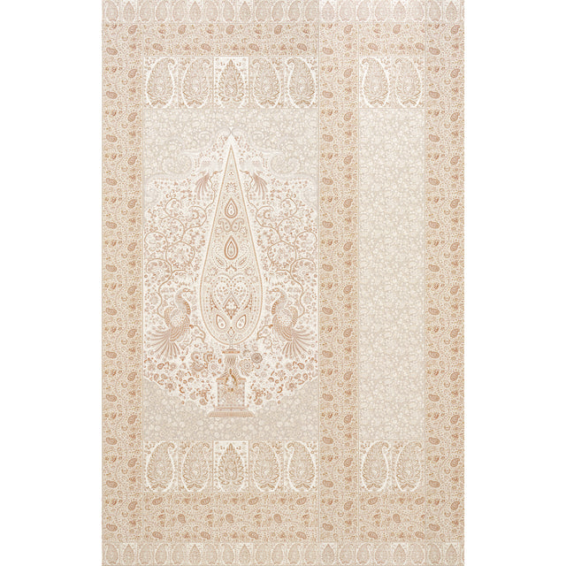 Colmery Paisley Panel Set in Parchment by Schumacher, a large-scale paisley wallpaper panel with intricate details and borders.