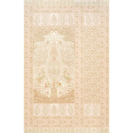 Colmery Paisley Panel Set wallpaper in Petale by Schumacher, large-scale paisley design with intricate borders and birds, shown in a styled interior.