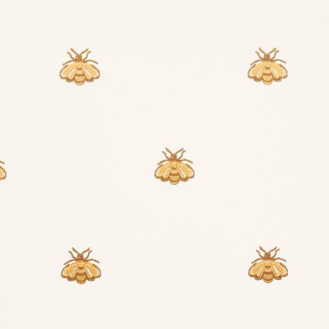 Hubert's Bees White & Gold by Schumacher Metallic Bee Motif Wallpaper – Schumacher 5015530