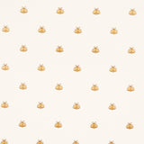 Hubert's Bees wallpaper in white and gold by Schumacher, featuring a small-scale bee motif with gold metallic ink on a white background.