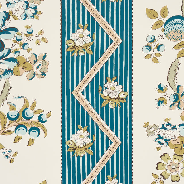 Sylvain Floral Stripe Teal by Schumacher French-Inspired Floral Stripe Wallpaper – Schumacher 5015540