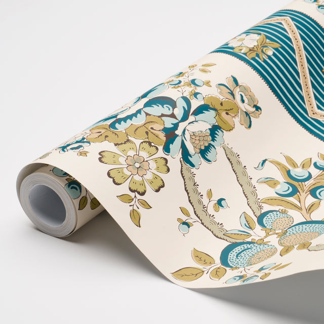 Sylvain Floral Stripe Teal by Schumacher French-Inspired Floral Stripe Wallpaper – Schumacher 5015540
