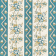 Sylvain Floral Stripe wallpaper in teal, featuring a French-inspired floral and stripe pattern with botanical elements and zigzag details.