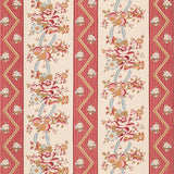 SYLVAIN FLORAL STRIPE wallpaper in Rouge by Schumacher, featuring a French-inspired floral stripe with botanical and zigzag details in red, beige, and gold tones.