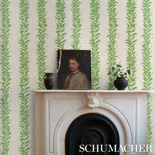 Tendril Stripe Sisal Olive by Marian McEvoy Botanical Stripe Wallpaper – Schumacher 5015560