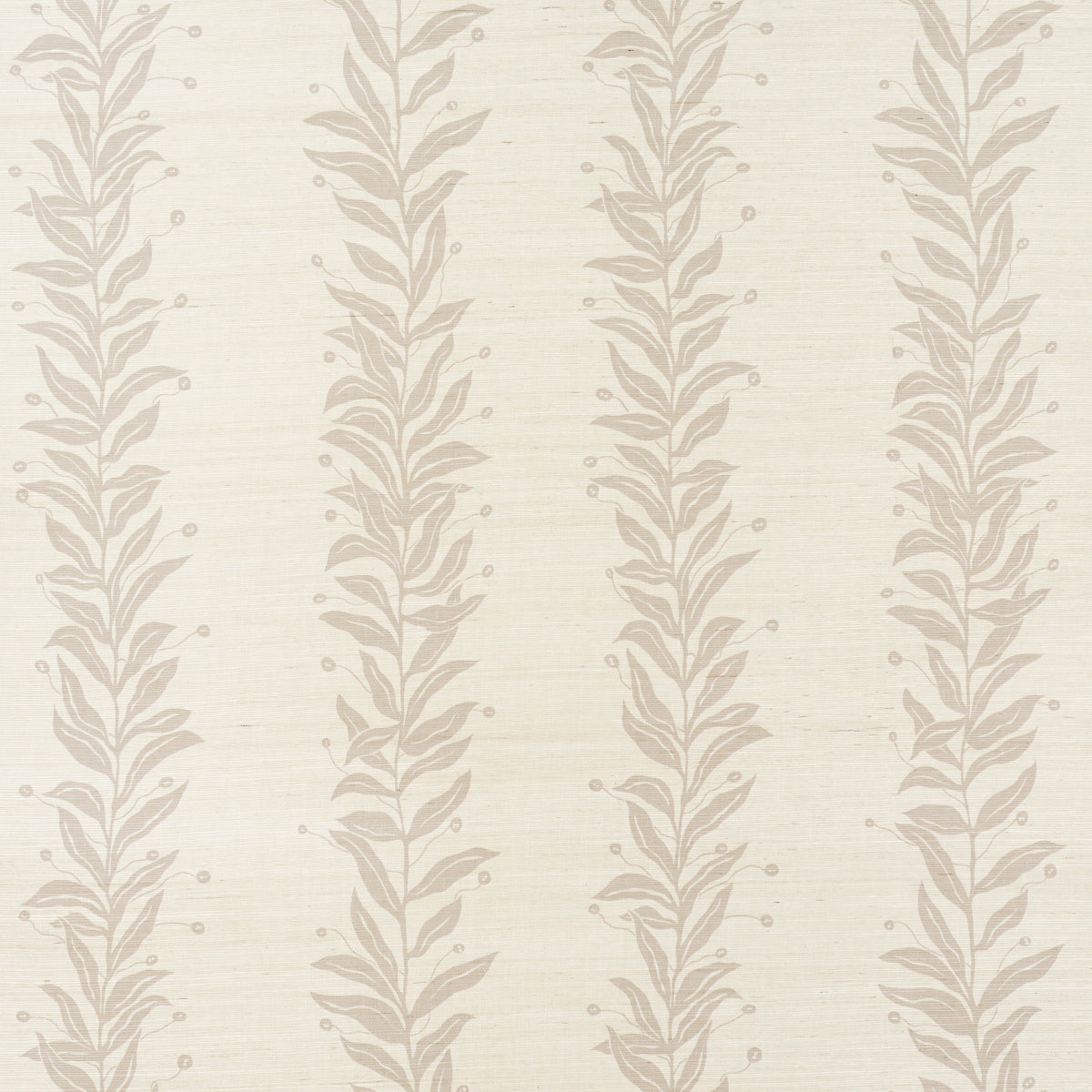 Tendril Stripe Sisal wallpaper in Natural by Schumacher, featuring a graceful vine pattern on a textured sisal background.
