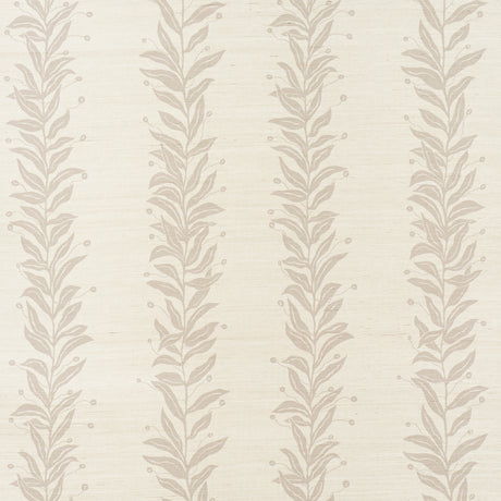 Tendril Stripe Sisal wallpaper in Natural by Schumacher, featuring a graceful vine pattern on a textured sisal background.