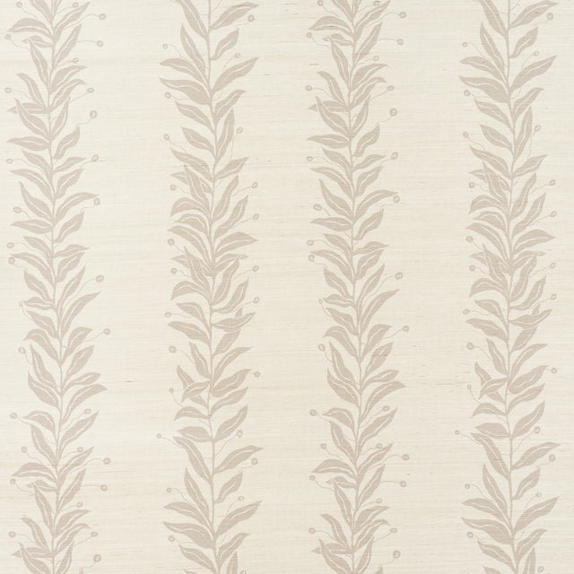 Tendril Stripe Sisal wallpaper in Natural by Schumacher, featuring a graceful vine pattern on a textured sisal background.