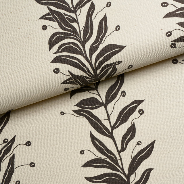 Tendril Stripe Sisal Black & Cream by Marian McEvoy Botanical Stripe Wallpaper – Schumacher 5015562
