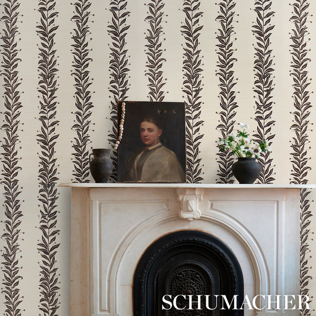 Tendril Stripe Sisal Black & Cream by Marian McEvoy Botanical Stripe Wallpaper – Schumacher 5015562