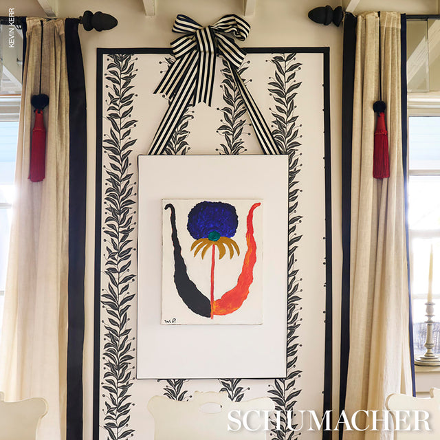 Tendril Stripe Sisal Black & Cream by Marian McEvoy Botanical Stripe Wallpaper – Schumacher 5015562