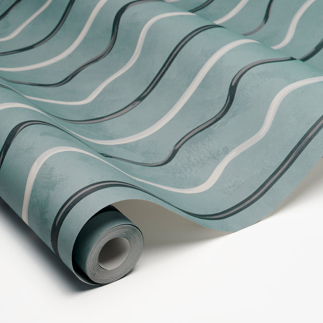 Affogato Blue Gray by Backdrop Painterly Striped Wallpaper – Schumacher 5015570