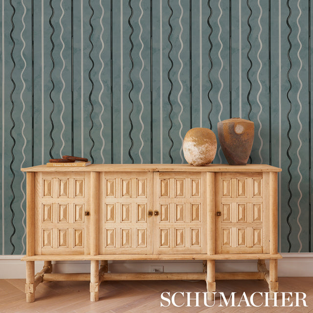 Affogato Blue Gray by Backdrop Painterly Striped Wallpaper – Schumacher 5015570