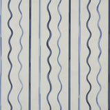 Affogato wallpaper by Schumacher in Cornflower & Deep Navy, featuring painterly serpentine stripes inspired by scalloped café awnings.