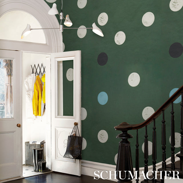 Monte Carlo Deep Green by Backdrop Large-Scale Polka Dot Wallpaper – Schumacher 5015590