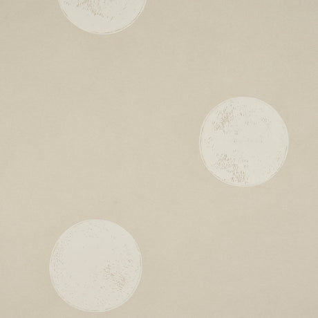 Monte Carlo Light Beige by Backdrop, a wide-width wallpaper with large-scale random polka-dot pattern inspired by stacked dice, shown in a modern entryway.