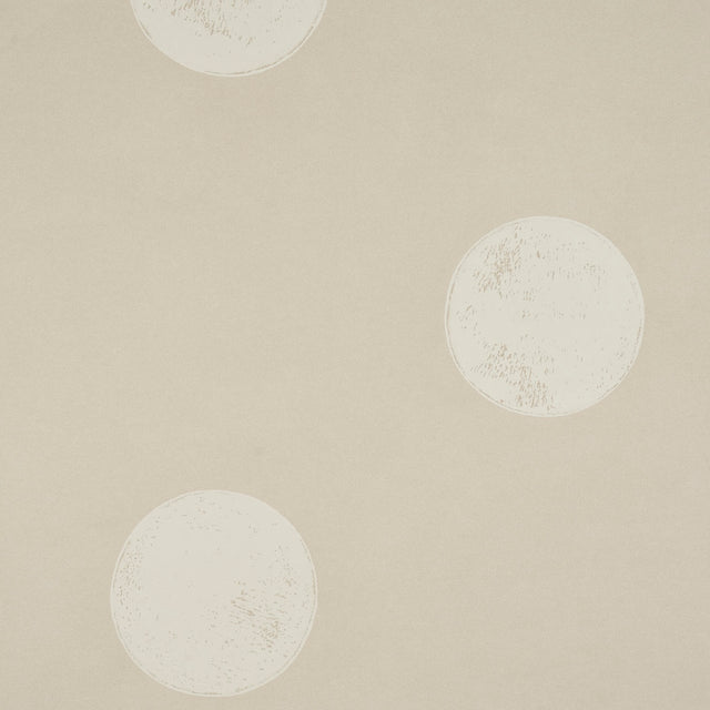 Monte Carlo Light Beige by Backdrop, a wide-width wallpaper with large-scale random polka-dot pattern inspired by stacked dice, shown in a modern entryway.