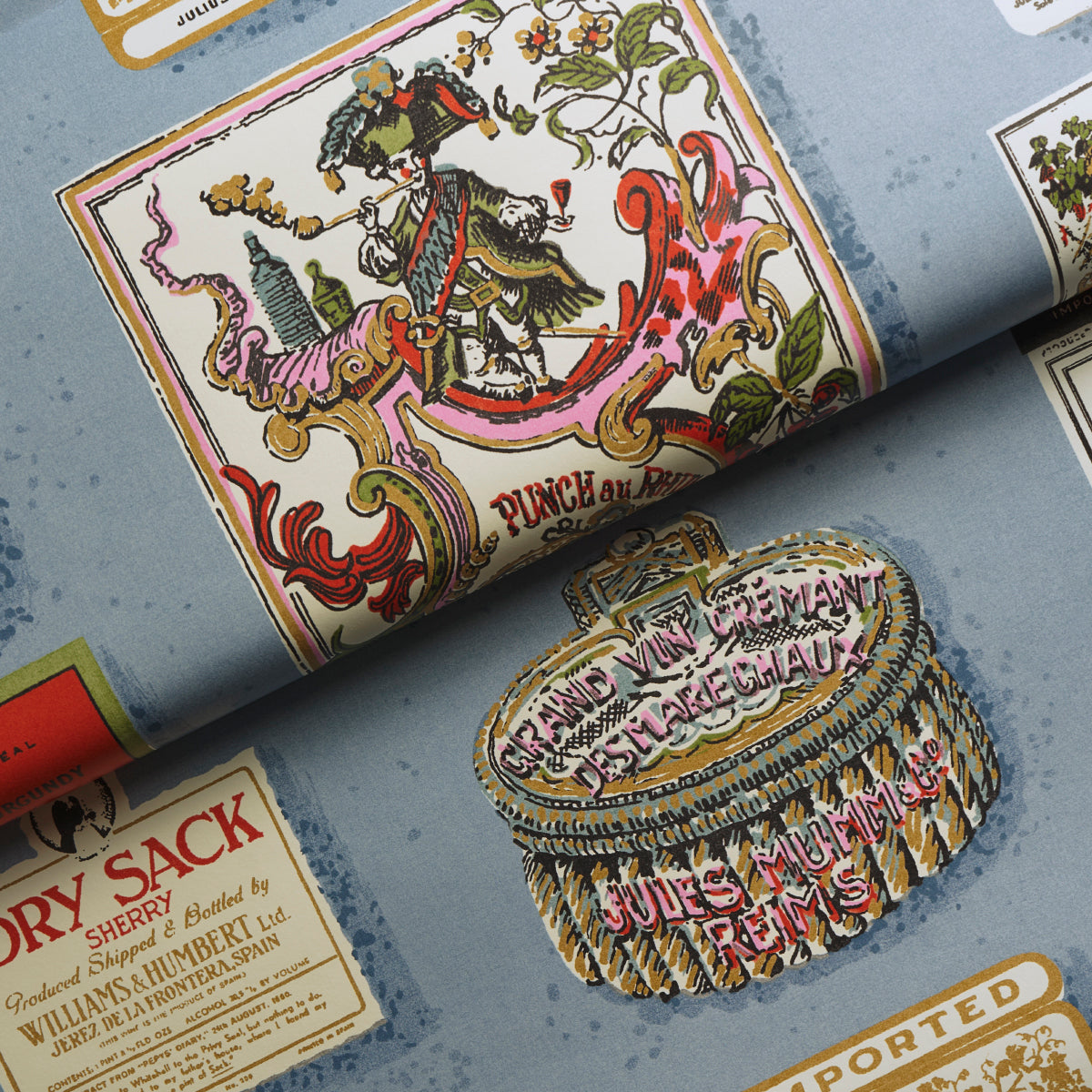SALUD Curacao Retro Liquor Label Wallpaper – Schumacher 5015601
