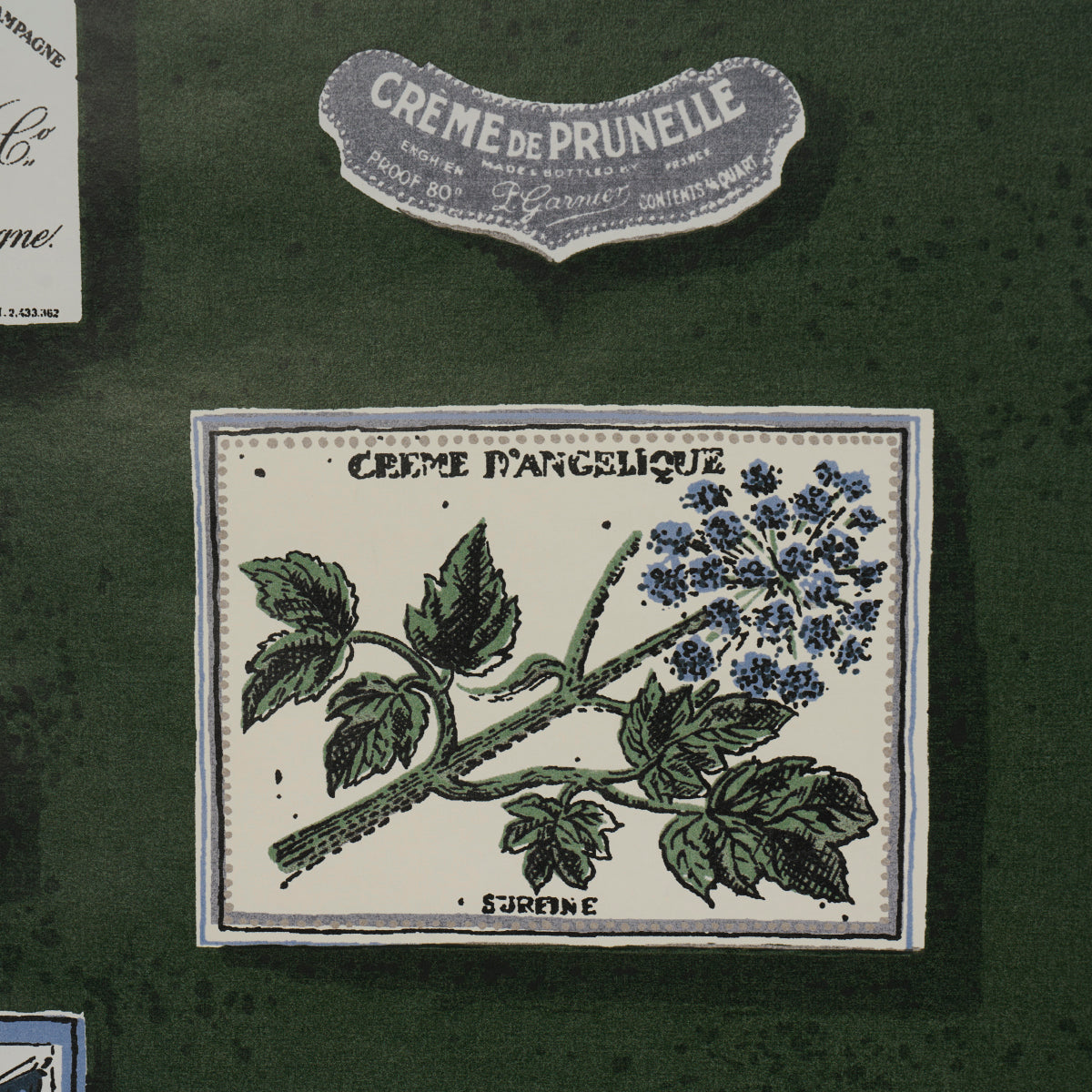 SALUD Rosemary by Backdrop Retro Liquor Label Wallpaper – Schumacher 5015602