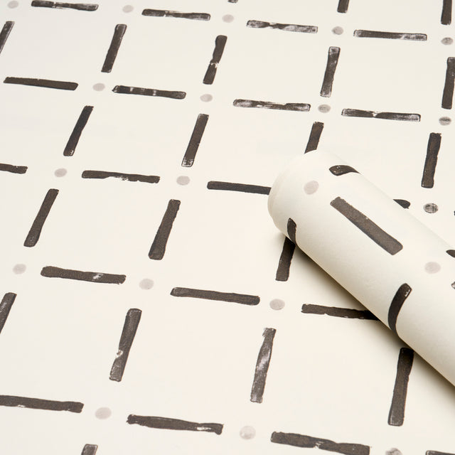 Drifting Grid Black by Caroline Z Hurley Modern Plaid Wallpaper – Schumacher 5015610