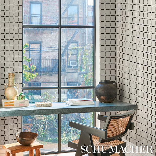 Drifting Grid Black by Caroline Z Hurley Modern Plaid Wallpaper – Schumacher 5015610