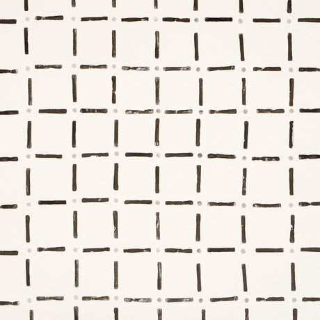 Drifting Grid wallpaper in black by Caroline Z Hurley for Schumacher, featuring a playful hand-drawn grid pattern.
