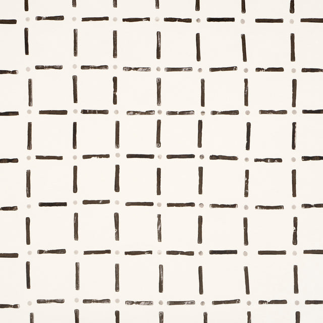 Drifting Grid wallpaper in black by Caroline Z Hurley for Schumacher, featuring a playful hand-drawn grid pattern.