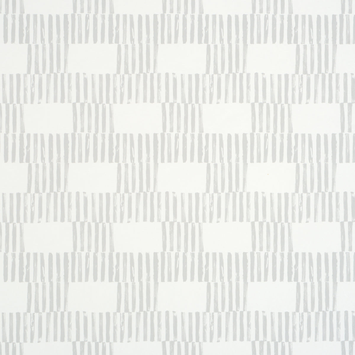 FIELD Fog by Caroline Z Hurley for Schumacher - Modern geometric block print wallpaper in a subtle fog grey colorway, shown in styled and detail views.