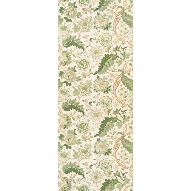 Darsy Tree of Life Sisal Panel Set in Leaf by Schumacher. Large-scale botanical wallpaper with green and beige floral pattern on textured sisal ground.