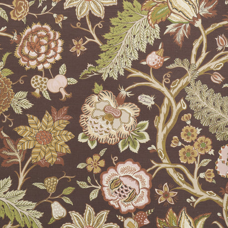 Darsy Tree of Life Sisal wallpaper in sepia by Schumacher, featuring a large-scale botanical pattern with intricate flowers and foliage on a textured sisal ground.