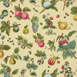 Berry Grove wallpaper in Butter by Schumacher, featuring a vintage botanical fruit pattern in yellow, green, red, and blue tones.
