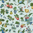 Berry Grove wallpaper in Sky by Schumacher features a vibrant botanical fruit and berry pattern on a light blue background.