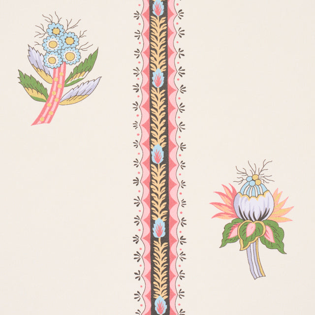 LES FLEURS EXOTIQUES Antique Rose by Schumacher Vintage Floral Stripe Wallpaper – Schumacher 5015660