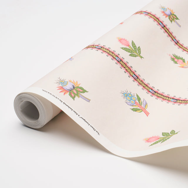 LES FLEURS EXOTIQUES Antique Rose by Schumacher Vintage Floral Stripe Wallpaper – Schumacher 5015660