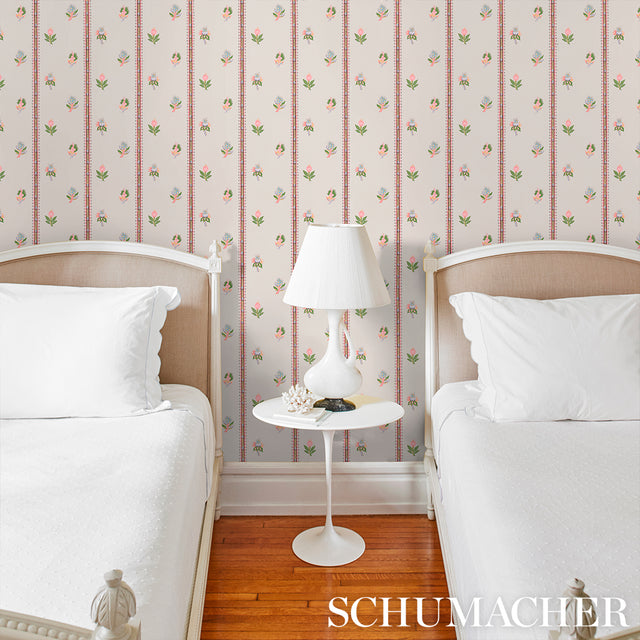 LES FLEURS EXOTIQUES Antique Rose by Schumacher Vintage Floral Stripe Wallpaper – Schumacher 5015660
