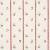 LES FLEURS EXOTIQUES wallpaper in Antique Rose by Schumacher, featuring vintage-inspired vertical stripes and delicate tropical flowers.
