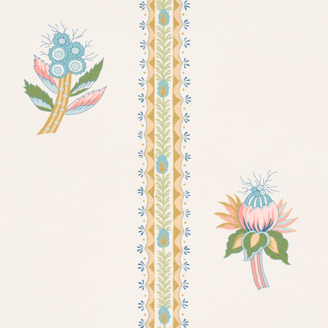 LES FLEURS EXOTIQUES Citron by Schumacher Domino Effect Collection Vintage Floral Stripe Wallpaper – Schumacher 5015661