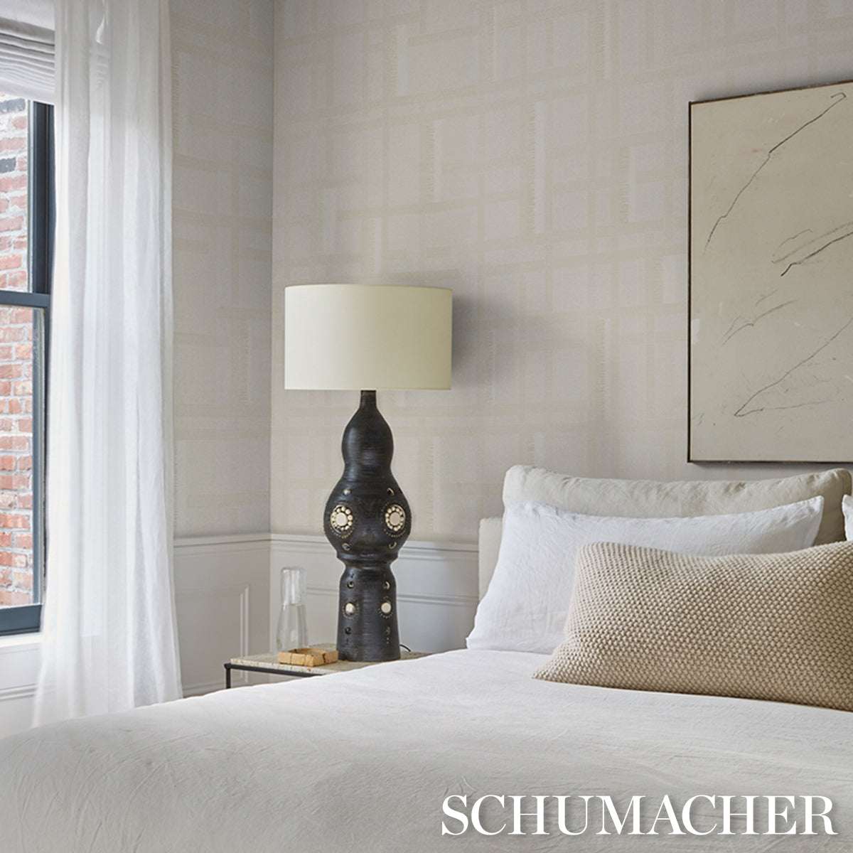 Axel Plaid Wallcovering in Parchment by Schumacher – 5015720