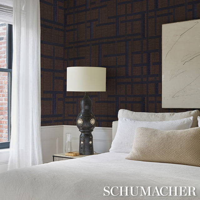 Axel Plaid Wallcovering Navy/Espresso by Schumacher – Patterson Flynn Italian Jacquard 5015721