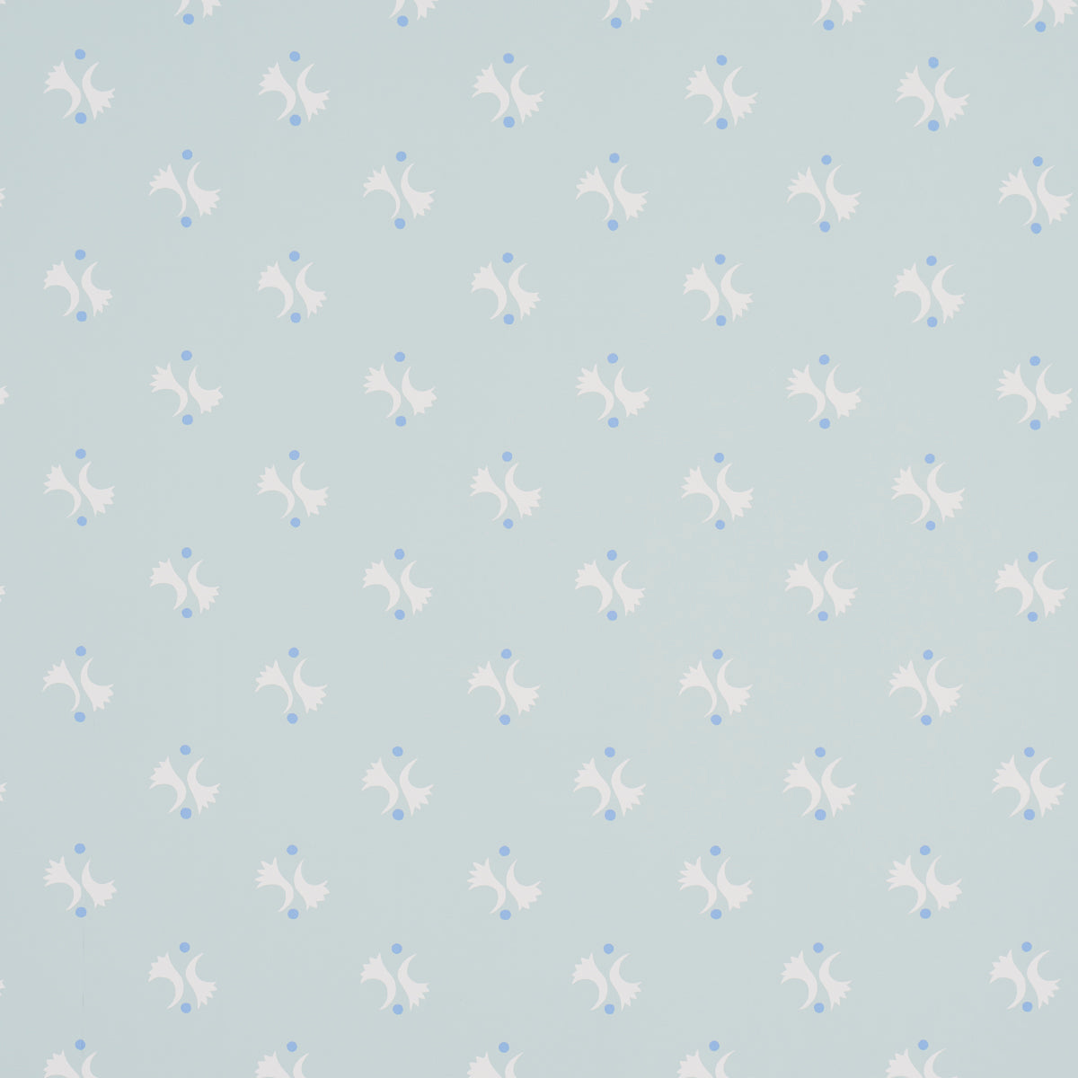 LAVIGNE Sky wallpaper by Schumacher, featuring a whimsical geometric pattern in soft blue and white.