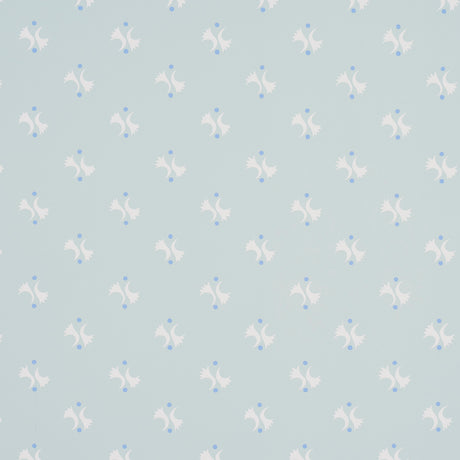 LAVIGNE Sky wallpaper by Schumacher, featuring a whimsical geometric pattern in soft blue and white.