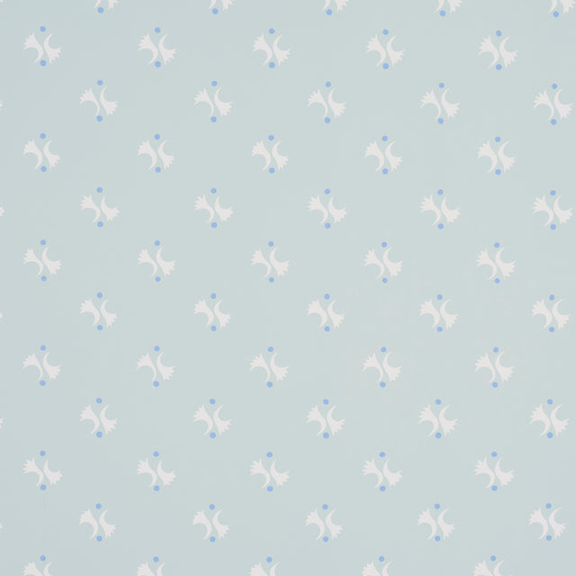 LAVIGNE Sky wallpaper by Schumacher, featuring a whimsical geometric pattern in soft blue and white.