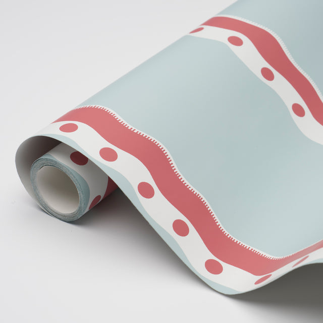 Rousseau Stripe Wallpaper Rouge & Sky Blues by Schumacher – Domino Effect Collection 5015740