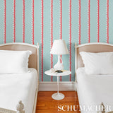 Rousseau Stripe Wallpaper Rouge & Sky Blues by Schumacher – Domino Effect Collection 5015740