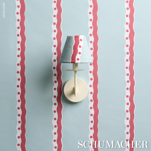 Rousseau Stripe Wallpaper Rouge & Sky Blues by Schumacher – Domino Effect Collection 5015740