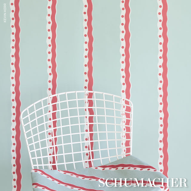 Rousseau Stripe Wallpaper Rouge & Sky Blues by Schumacher – Domino Effect Collection 5015740